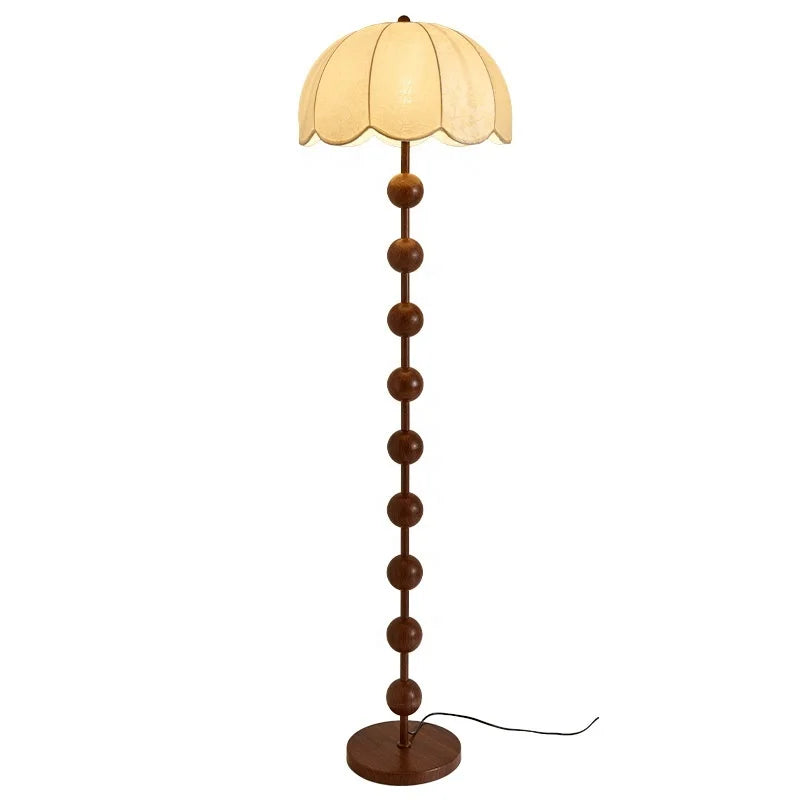 Lampadaire Calmy, colonne de sphères finition noyer