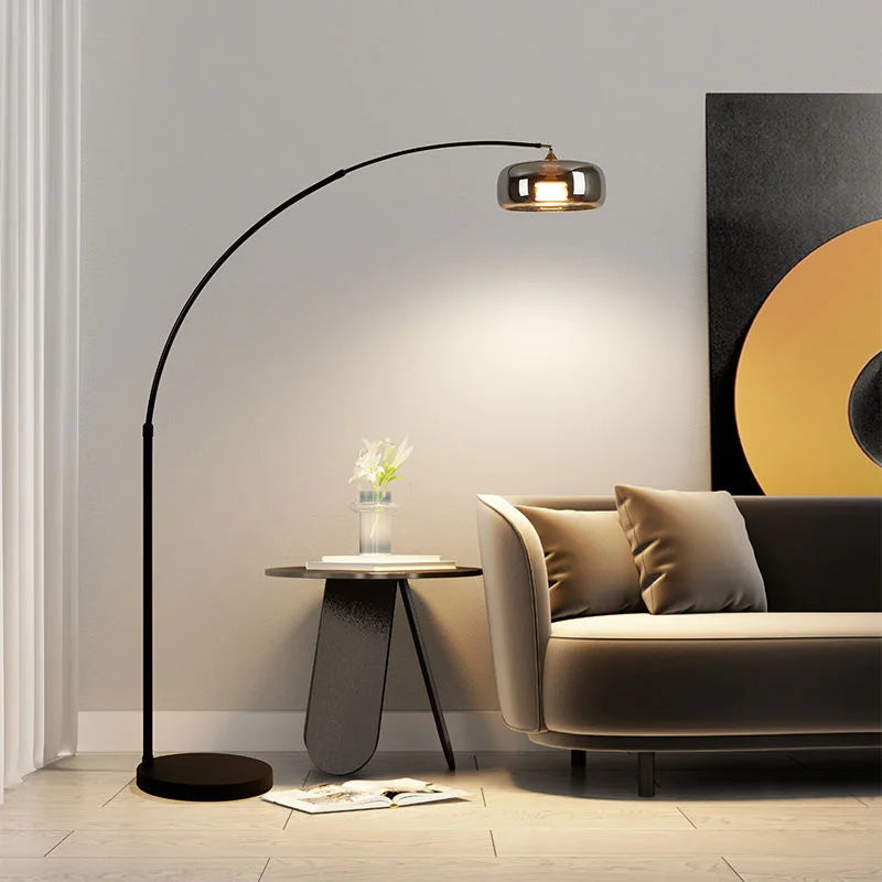 Lampadaire arc Arko, abat-jour en verre bombé